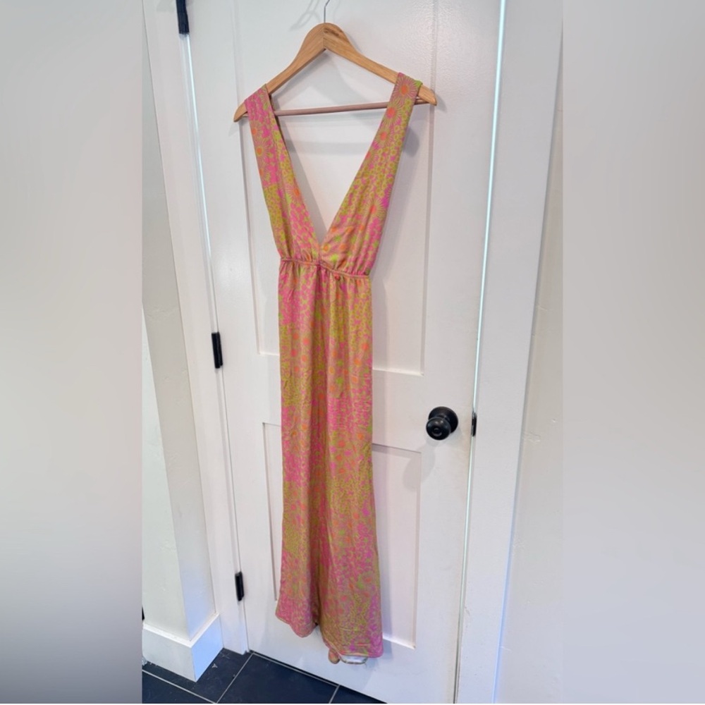 Maaji $191 Pink And Green Coneflower Cover-up Maxi DRESS Size M